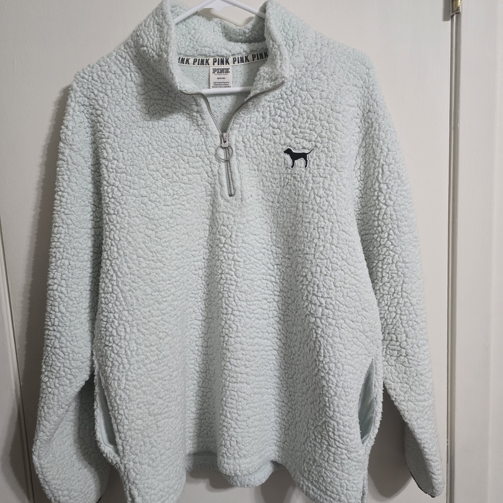 Victoria's Secret PINK Fleece 1/4 Zip Hoodie with Pockets with Dog Emblem.